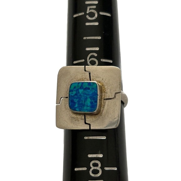 Sterling Silver Blue Green Opal Ring Stamped Mexico Sz 6.75 4 Gram - Picture 8 of 10